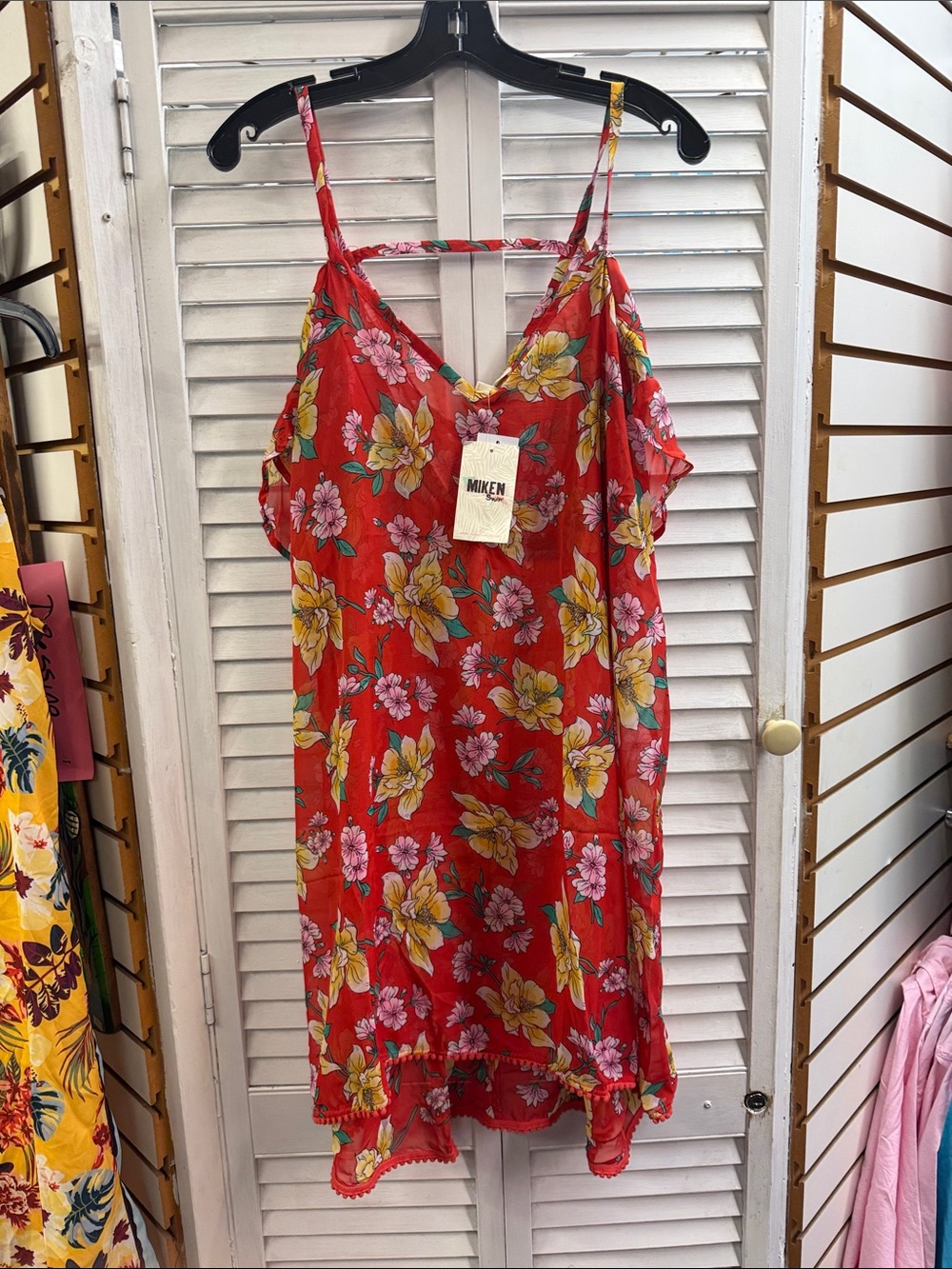 Miken Red Floral Slip Dress with Yellow & Pink Blooms